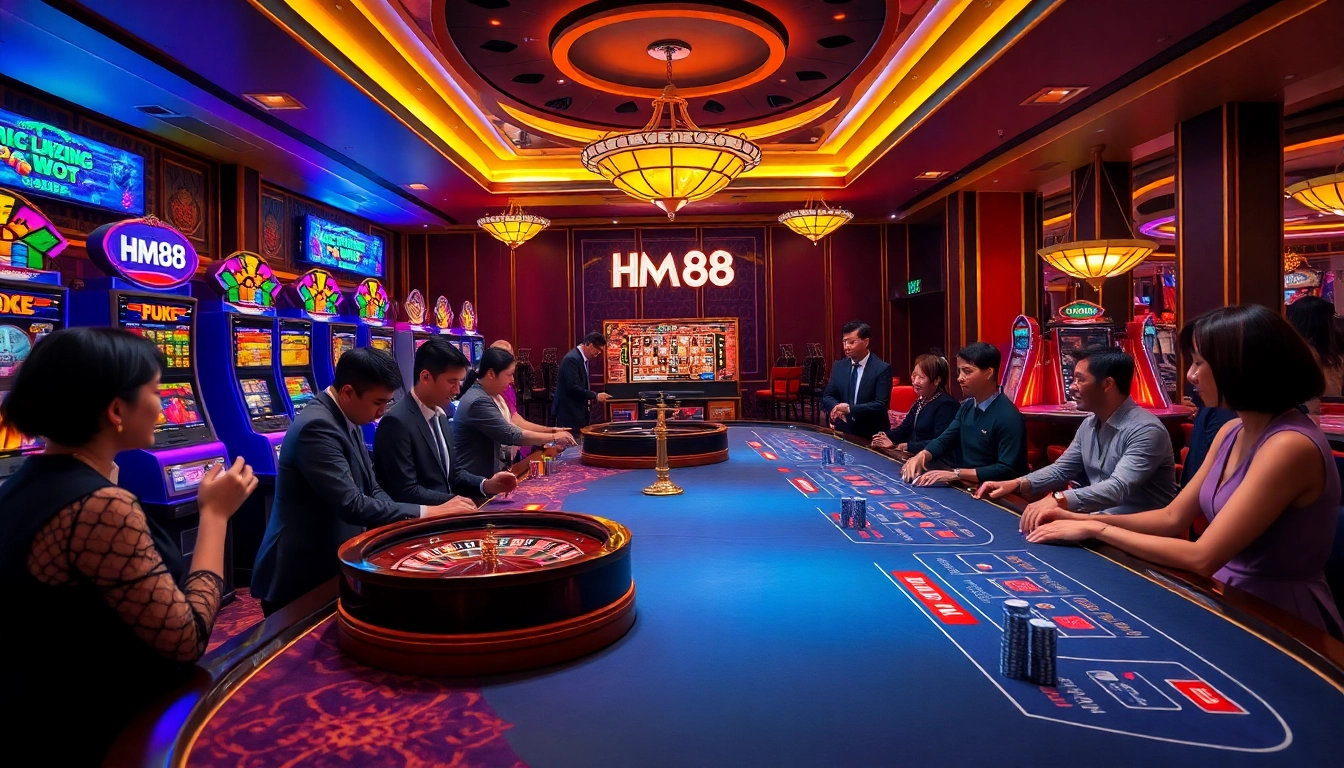 Experience the excitement of HM88 at a luxurious casino with vibrant games and enthusiastic players.