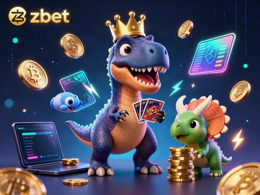 Experience zbet's thrilling casino world with 3D characters, vibrant coins, and neon elements.
