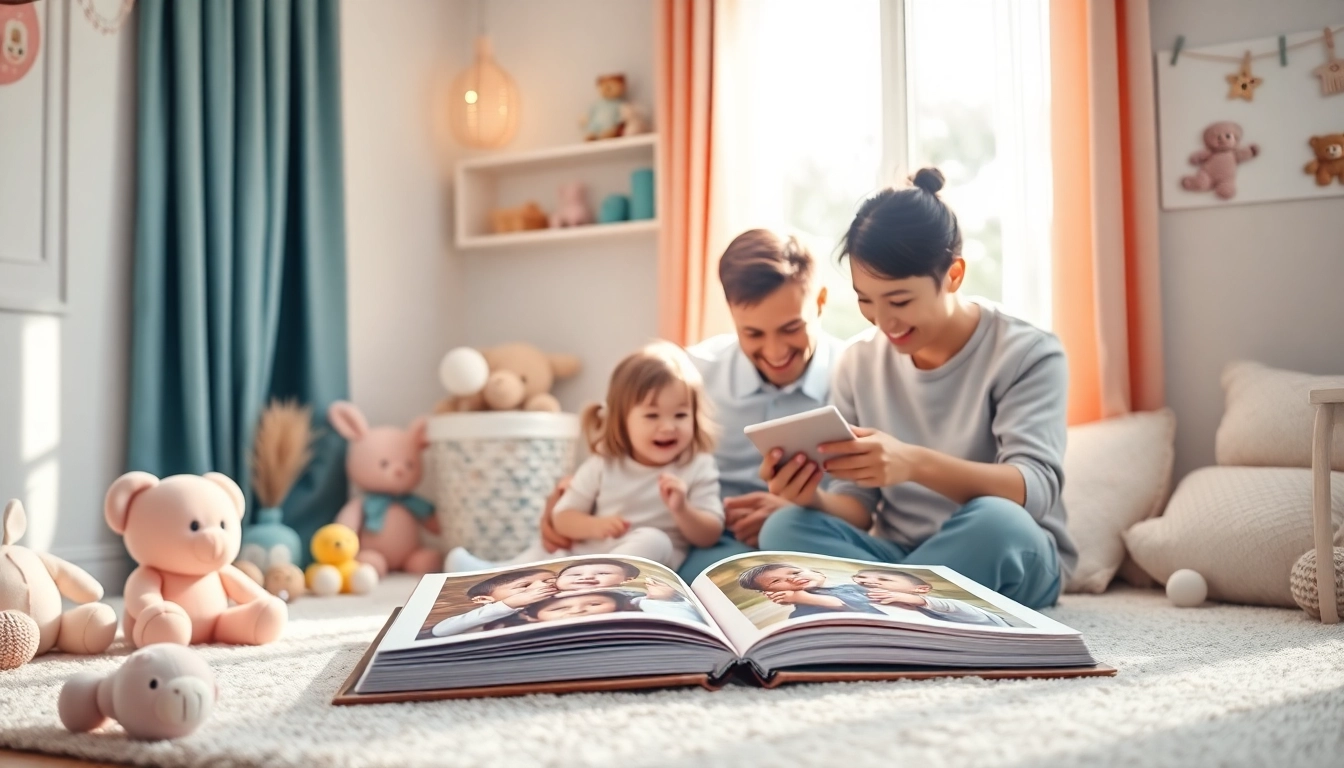 Gestalten eines persönlichen Babyalbums in einem herzlichen Umfeld mit liebevollen Details.