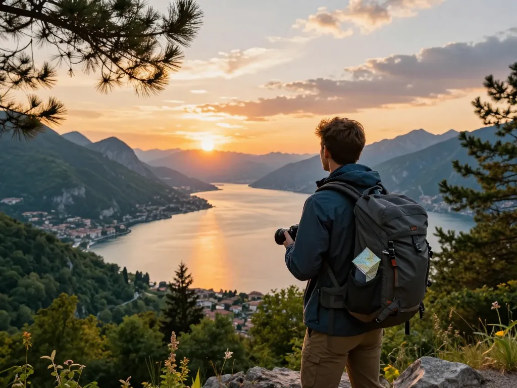 Genießen Sie atemberaubende Gardasee Reisetipps bei Sonnenuntergang mit Blick auf den See und die Berge.