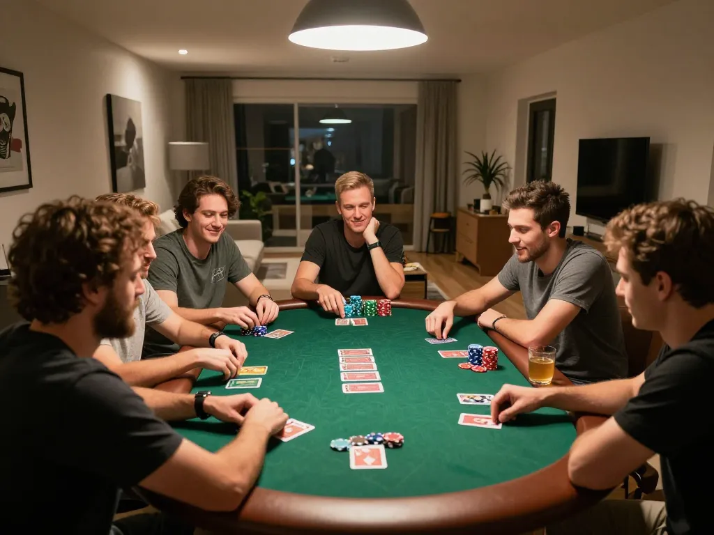 Engaging poker game night at home with friends highlighting Nhà cái F168 gaming strategies