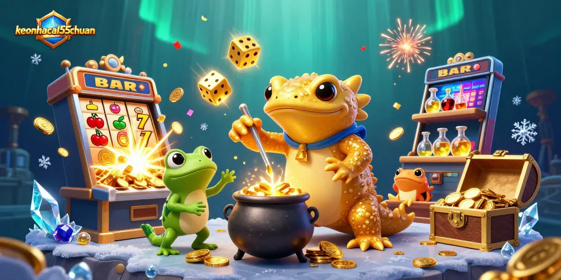 keonhacai55chuan enhances gambling excitement with a vibrant casino-themed 3D illustration featuring magical elements.