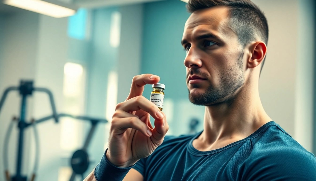 Sustanon 250 kaufen im Fokus eines Fitnesscoaches in einem modernen Fitnessstudio.