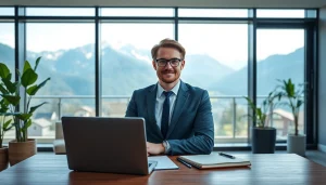 Headhunter Schweiz in einem professionellen Büro mit Alpenblick und moderner Einrichtung.